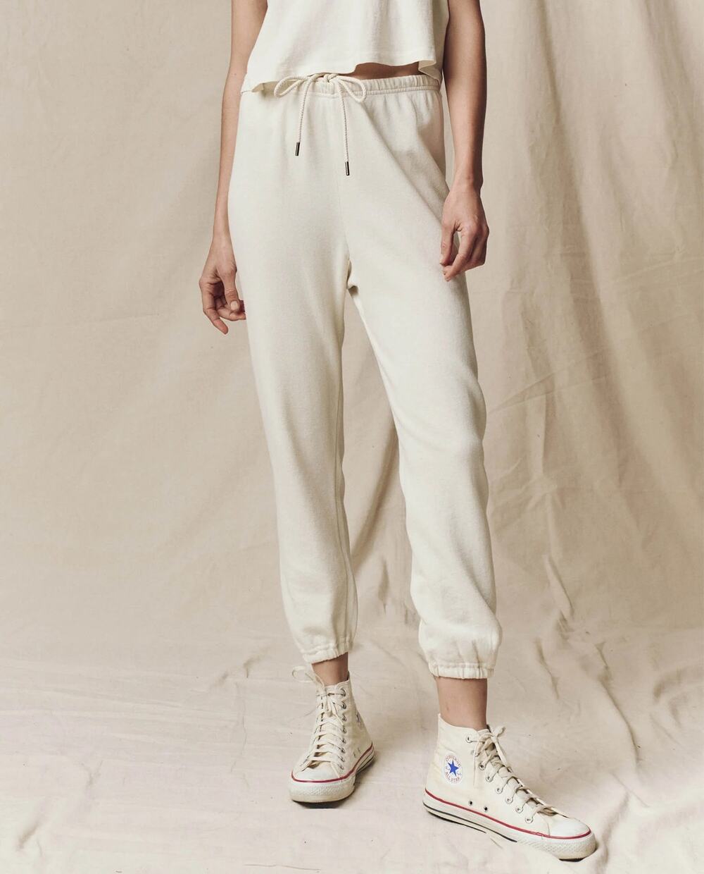 The Great. Stadium Jogger Pants XS Washed White Cream French Terry Sweatpants